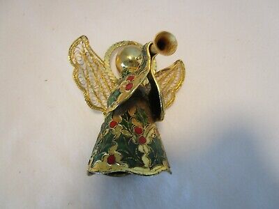 Alsan Victorian Enamelling Enamel Gilded Copper Winged Angel Bell Ornament 1970s