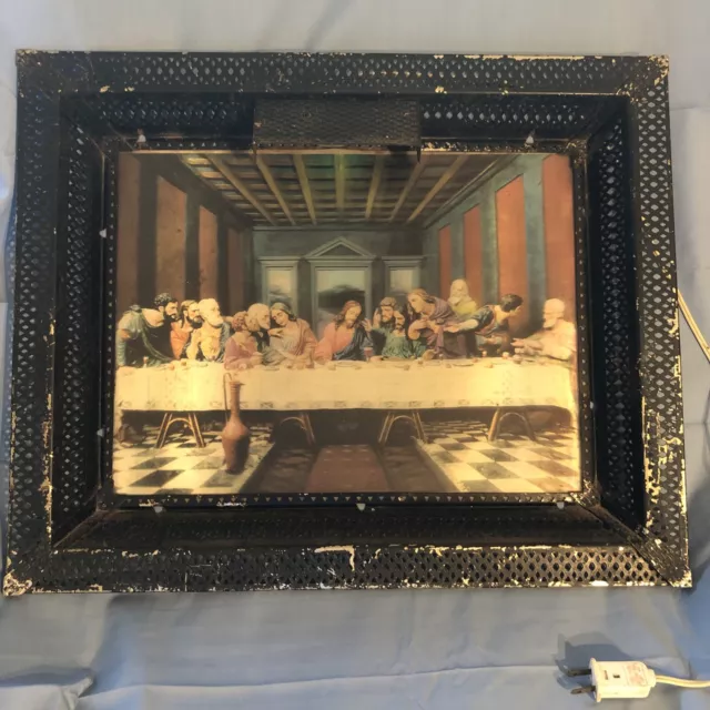 VTG 3D Lentograph Victor Anderson Last Supper Metal Filigree Frame Lighted Works
