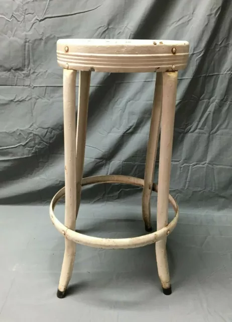 Antique Shabby White VTG Metal Seat Master Stool Plant Stand Old Chic 537-22B
