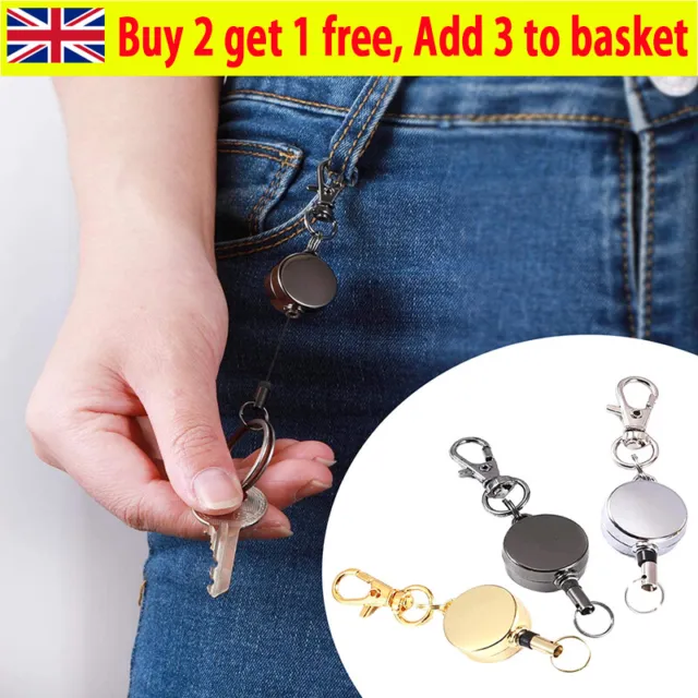 Silver Recoil Extendable Metal Wire Key Chain Ring Clip Pull Keyring Retractitl