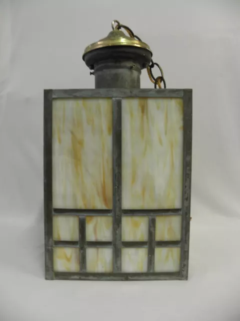 Vintage Rectangular Stained Glass Ceiling Mission Arts & Crafts Lantern 0011010