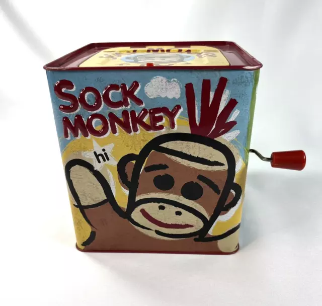 Sock Monkey JACK IN BOX Toy SCHYLLING 2008 Kids Childrens Metal Toys