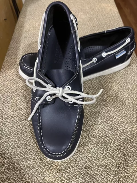 Sebagos Mens Leather Docksides Boat Shoes Navy Blue Sz 8.5W