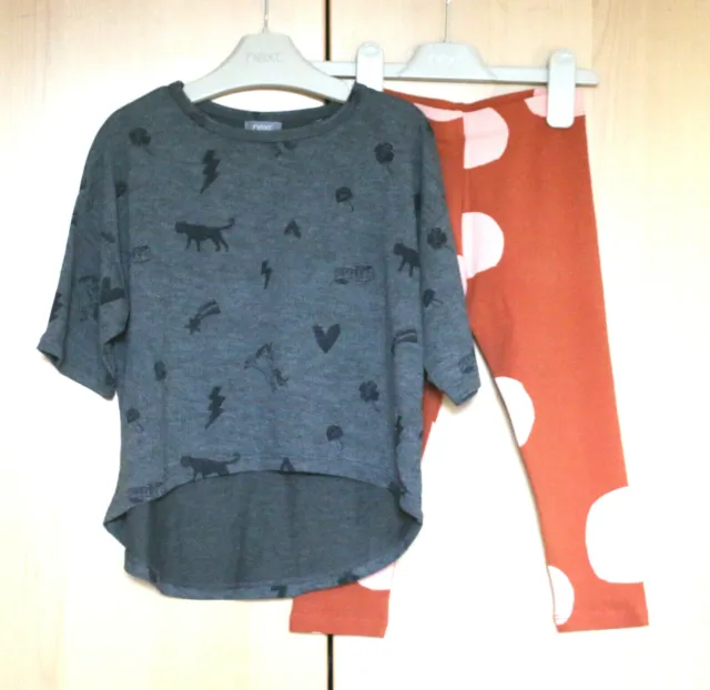 Next Girls Grey Graphic Top Age 3 Yrs & Rust  Leggings Age 2-3 Years BNWT