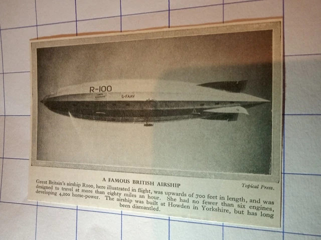 GREAT BRITAIN'S AIRSHIP R100 built howden in Yorkshire £6.52 - PicClick UK