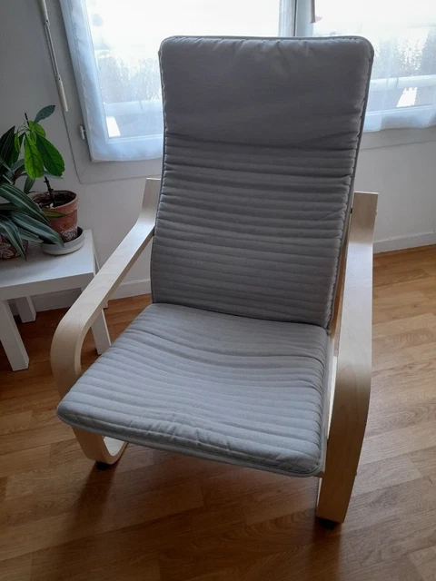 POÄNG fauteuil à bascule, plaqué chêne blanchi/Gunnared gris foncé
