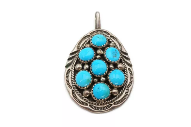 Vintage Native American Navajo Sterling Silver Turquoise Pendant Signed F