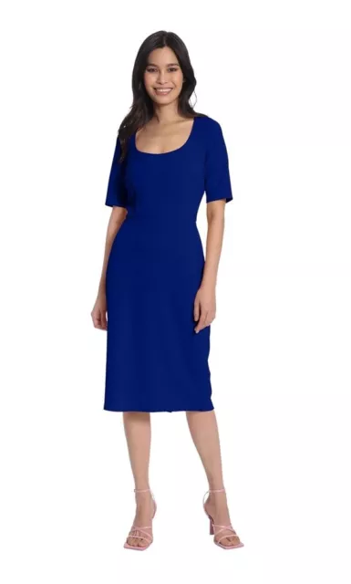 Maggy London Women's Size 6 Blue 3/4 Sleeve Midi Sheath Dress Work Career New