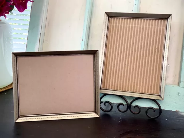 Pair Vintage Brassy Metal Picture Frames w Glass, 9x7 Frame, Home Decor