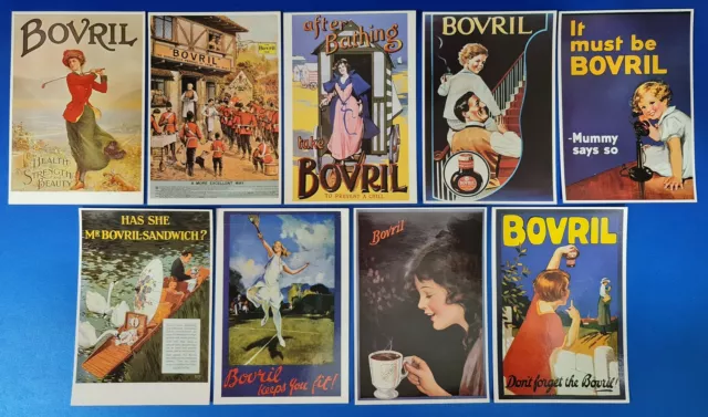 Set of 9 Vintage Reproduction BOVRIL Advertising Postcards by Mayfair Cards