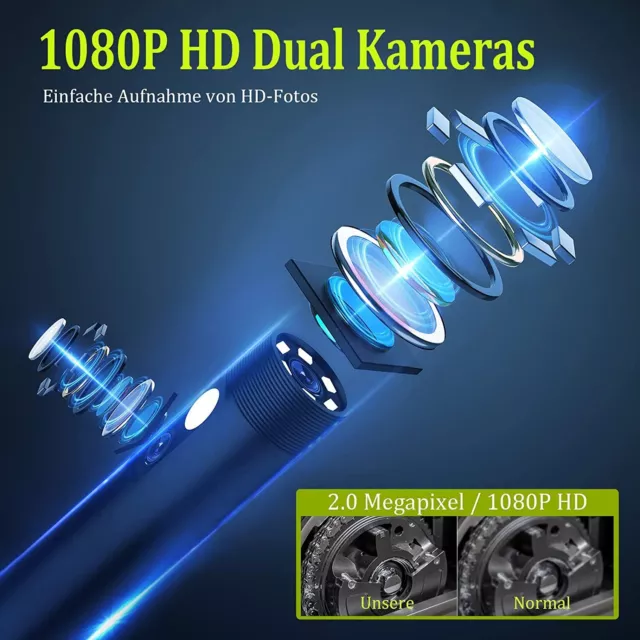 5'' IPS Endoskop HD 1080P Inspektionkamera Endoscope Rohrkamera Dual Lens Kamera 3