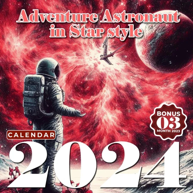 ADVENTURE ASTRONAUT IN Star Calendar 2024 Jan 2024 to Dec 2024 Bonus 3