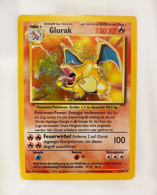Pokémon Karte/card Charizard Glurak 4/102 1st Gen Base Set Holo Exc-Near Mint