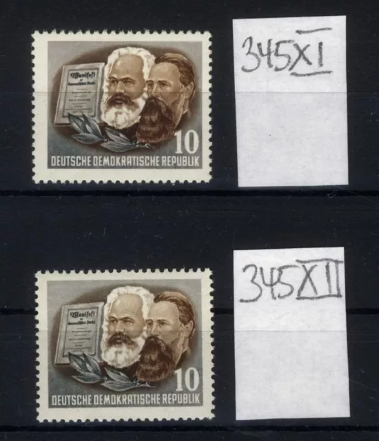 DDR MiNr. 345 XI & XII postfrisch - beide Wasserzeichen-Typen - Marx & Engels [6
