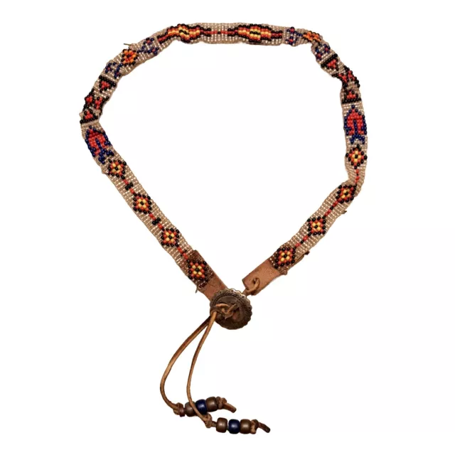 Vintage Beaded Navajo Necklace Leather Seedbead Multicolor