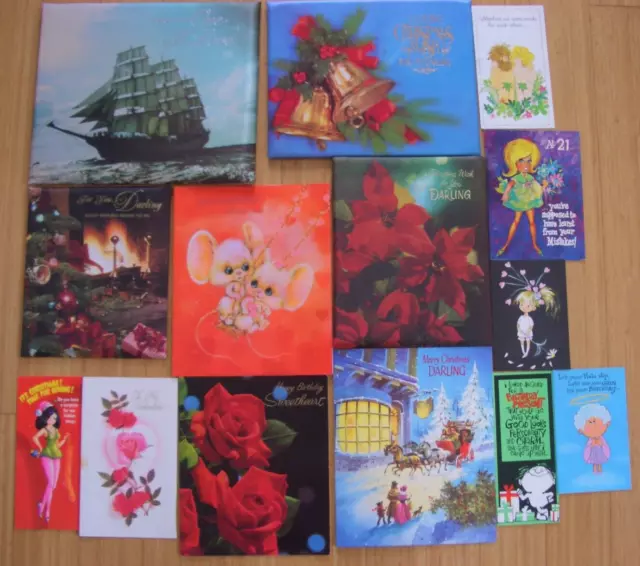 Vintage Collection of Padded and Mixed Greeting Cards - Job Lot of x 14