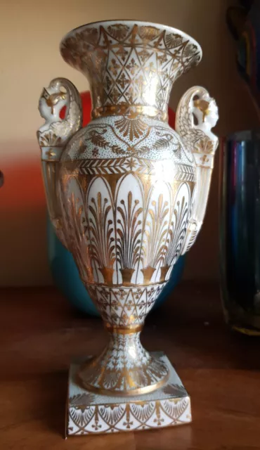 rare ancien vase Empire porcelaine Limoges décor main or