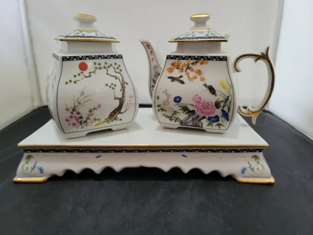 Franklin Mint Birds & Flowers of Orient, Creamer/Sugar Bowl With Plate