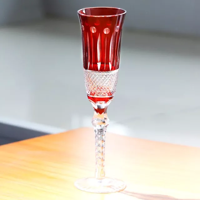 Bohemian Style Champagne Flute Glasses Hand Cut To Clear Crystal Glass 5oz Red