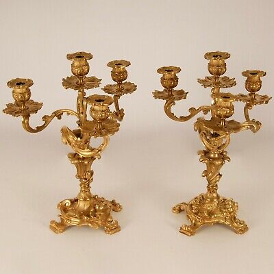 French Victorian Candelabra gold gilt bronze 6 light a pair 19th C Henri Picard