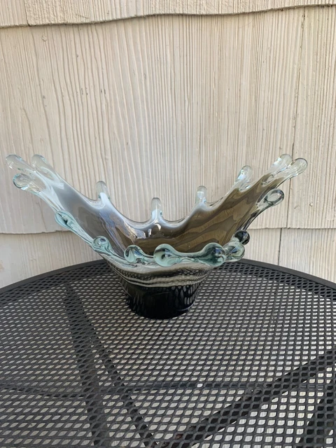 LARGE VINTAGE Art Glass Splash Bowl Vase Mid Century Modern Murano? $41