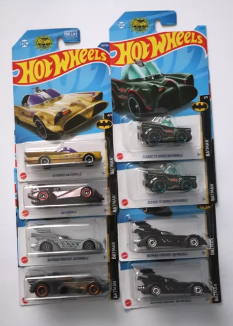 Hot Wheels Batman Batmobiles from TV and Movie Series - Lot of 8