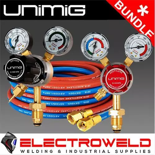 UNIMIG Oxy Acet Welding Gas Hose + 2 x Regulators Oxygen / Acetylene 5m 10m 15m