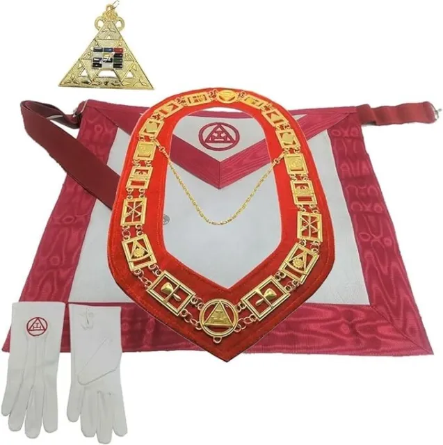 Masonic Regalia Royal Arch Apron , Chain Collar with Jewel And Gloves set