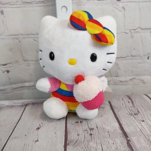 Hello Kitty Ty Beanie Babies 6" Plush Stuffed Animal Birthday Rainbow Cupcake