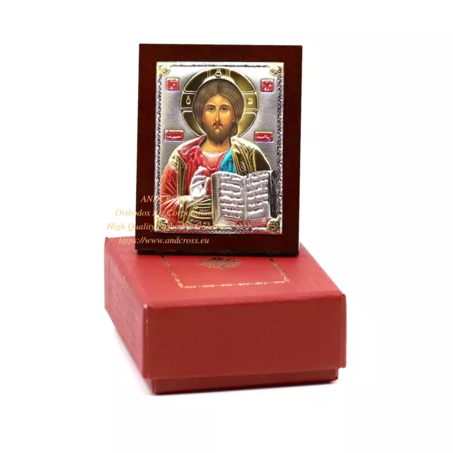 Small Russian Orthodox Icon Lord Jesus Christ Pantocrator. Silver Plated