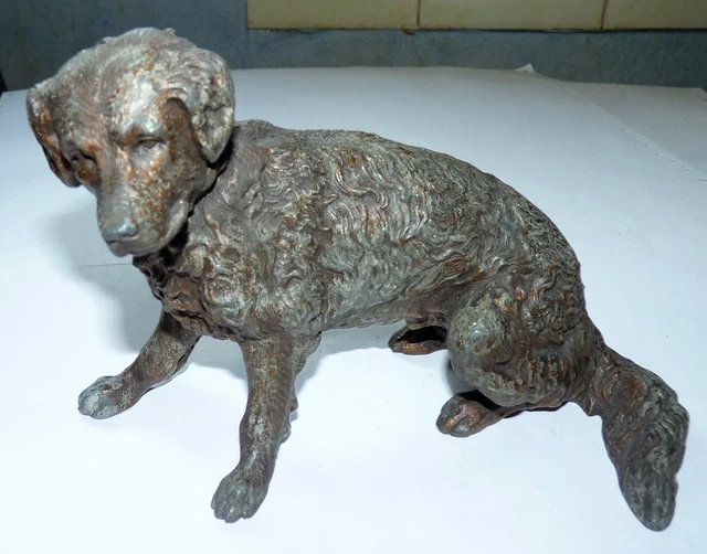 Art Deco Ancienne Grande Sculpture En Regule Chien Epagnol Jolis Details Be