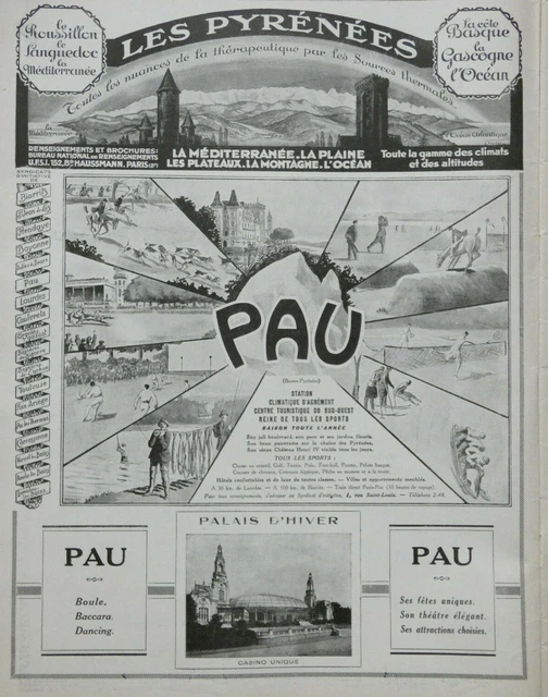 1926 Press Advertisement The Pyrenees The City Of Pau Winter Palace Casino