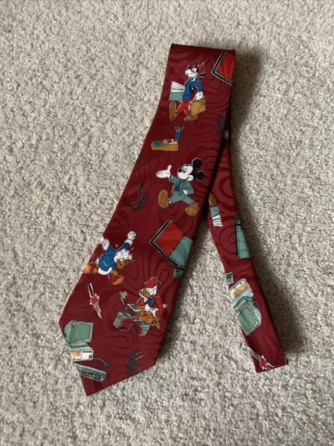 Vintage Disney Tie Necktie Mickey Unlimited Mickey Mouse Donald Duck Office Red