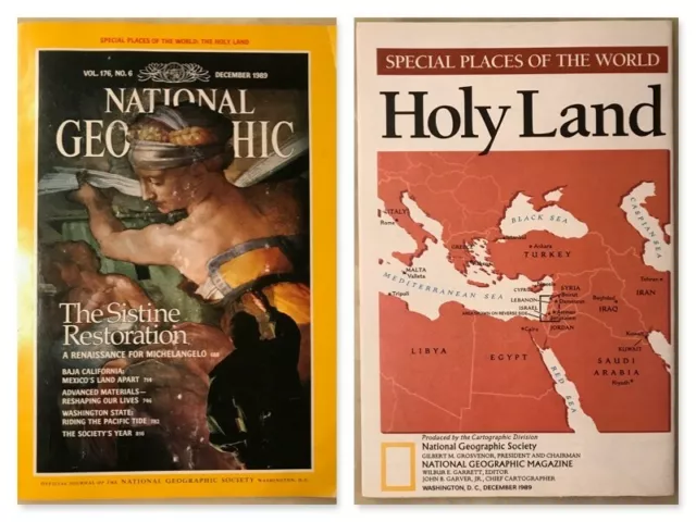 National Geographic~Vol 176 No 6~Dec 1989~Inc. Map of the Holy Land~Very Good!