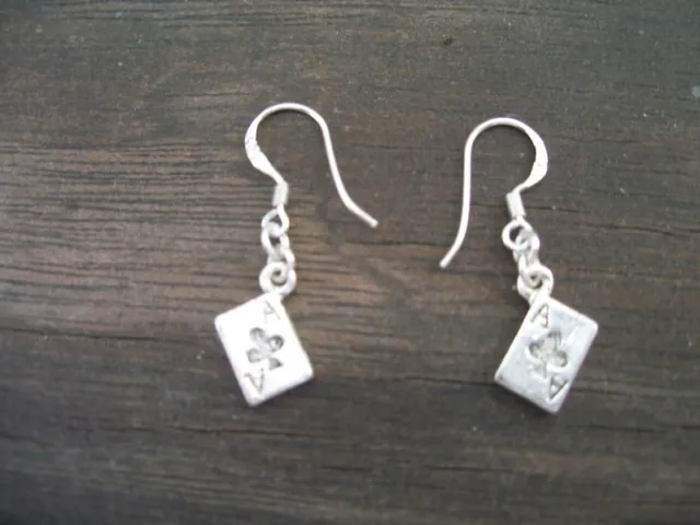 POKER Ace of Hearts Card Dangle Earrings! STERLING wire
