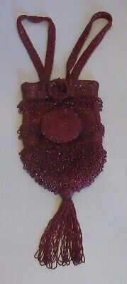 vtg BEADED FLAPPER PURSE burgundy red glass seed bead tassel tiered fringy large