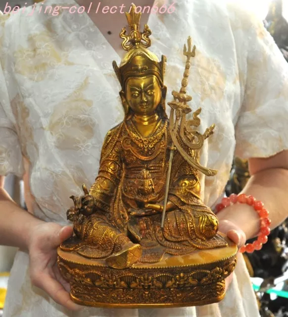 12'' Tibet Buddhism temple bronze gilt Padmasambhava Guru Rinpoche Buddha statue
