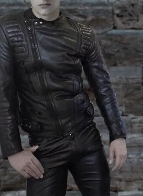 Men's Real Leather Bikers Jacket LIMO Jacket Quilted Panels Bikers Jacket
