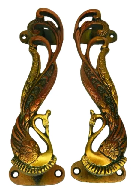 Peacock Shape Vintage Style Handmade Brass Drawer Wardrobe Door Pull Handle pair