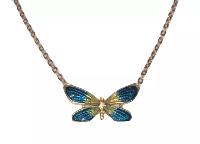 18K YELLOW GOLD Necklace With Unique Butterfly Pendant With Blue ...