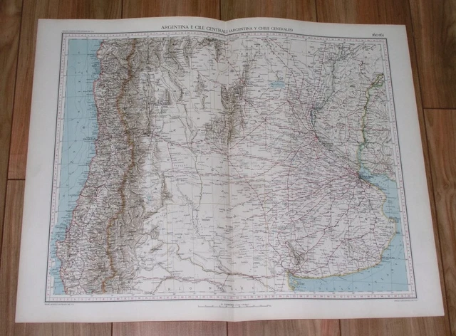 1927 Vintage Italian Map Of Argentina And Chile Buenos Aires / South America