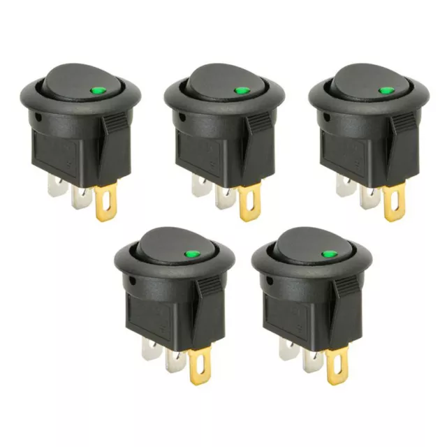 5pcs LED Illuminated Round Rocker Switch Audio ON/OFF 12v Green 3 Pin