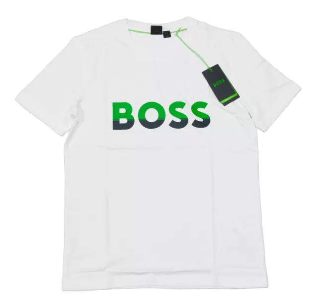 Hugo Boss Green Label Men's White Textured Logo Crew-Neck Short Sleeve T-Shirt
