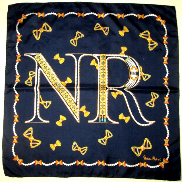 Foulard En Soie Vintage NINA RICCI - Motif Coloré - 86x86 Cm - Authentique Et En Très Bon état