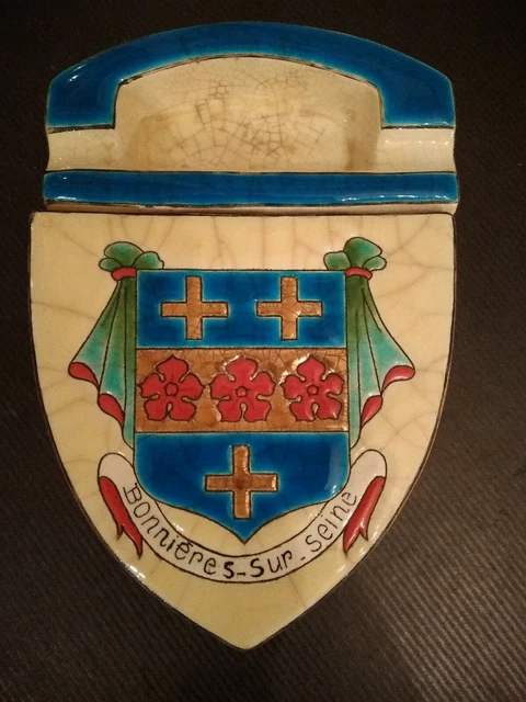 Ancien Cendrier Vide Poches Blason Ville Bonnieres-Sur-Seine En Émaux De Longwy