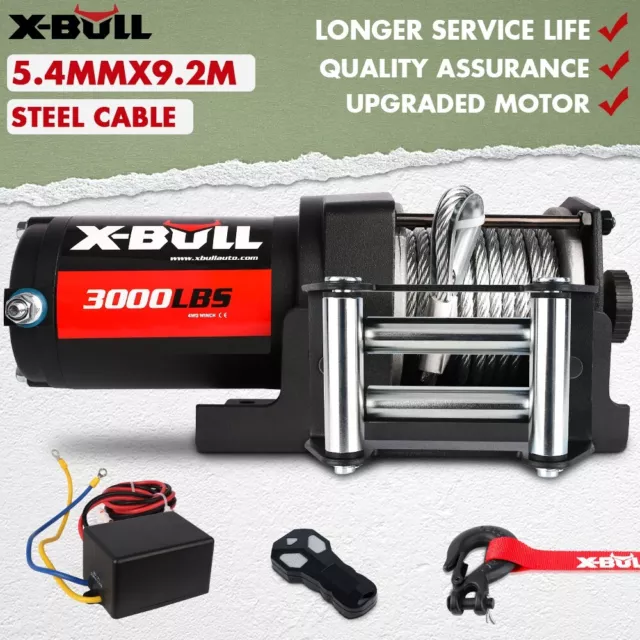 X-BULL 12V Electric Winch 3000LBS/1360kg Wire cable ATV Winch Boat Car Trailer