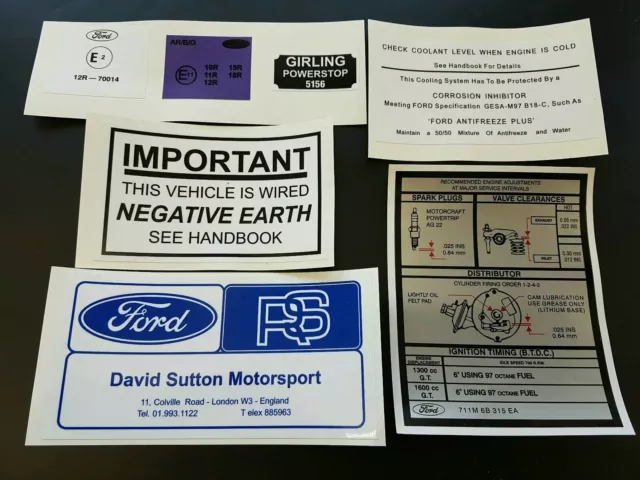 Ford Escort Mk1/2 Under Bonnet Decal Set Sticker pack  RS2000 MEXICO 1300GT