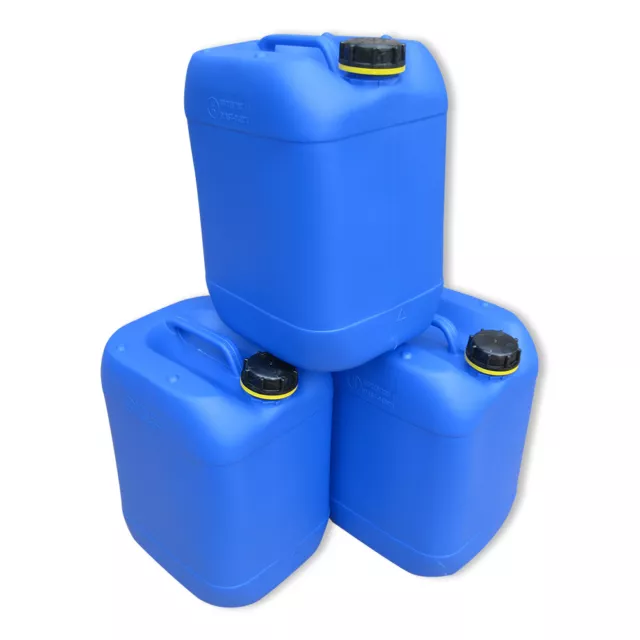 3 Stück 20 Liter Kanister blau Wasserkanister Trinkwasser lebensmittelecht NEU.