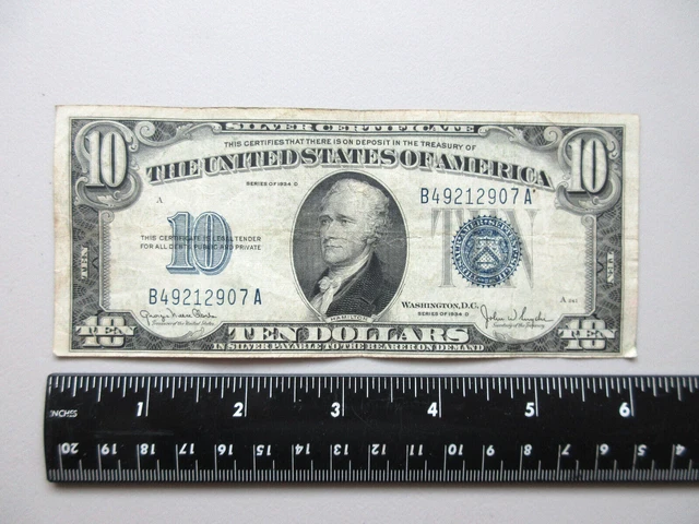 1934 D Ten Dollar $10 Silver Certificate Blue Seal B49212907A