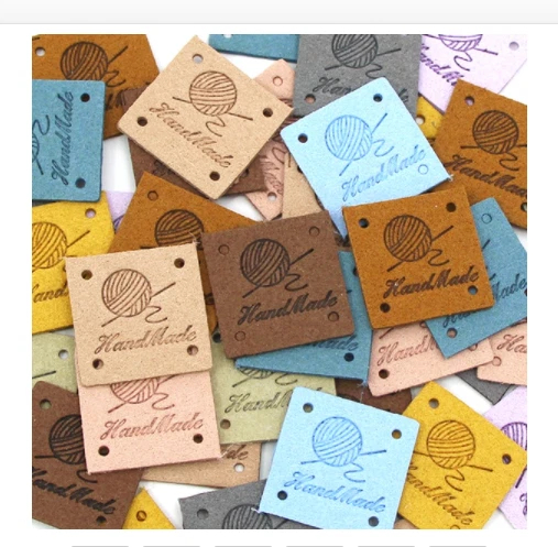 5 Faux Leather Handmade Ball Of Yarn Labels Tags 25mm Square Craft Knitting UK